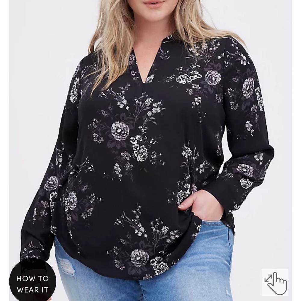 Torrid BLOUSE - GEORGETTE FLORAL BLACK